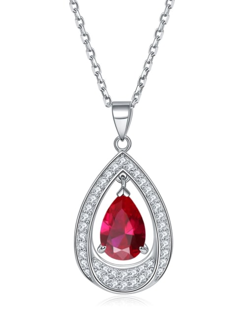 Red corundum [Pisces] 925 Sterling Silver Birthstone Water Drop Dainty Necklace